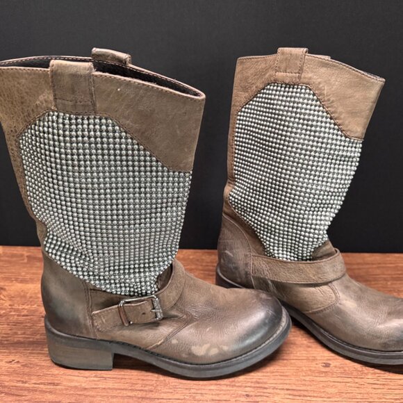 Bound Naria Women’s 38 (US 7.5–8) Brown & Gray Mid-Calf Boots with Buckle Detail - Picture 3 of 4